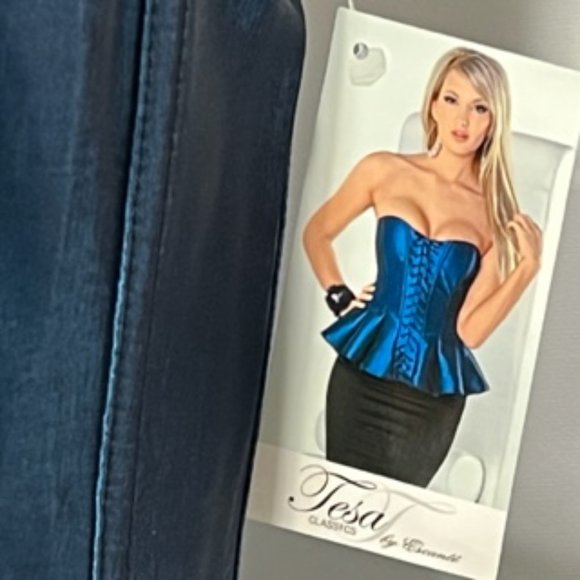 TESA CLASSIC By Escanté Jewel Tone Sapphire Blue Corset/Bustier With Peplum NWT - Picture 5 of 15